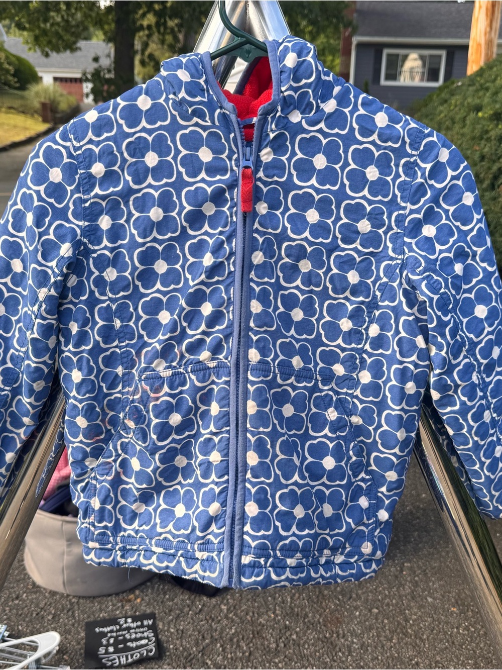 Mini Boden Blue and White Floral Quilted Jacket